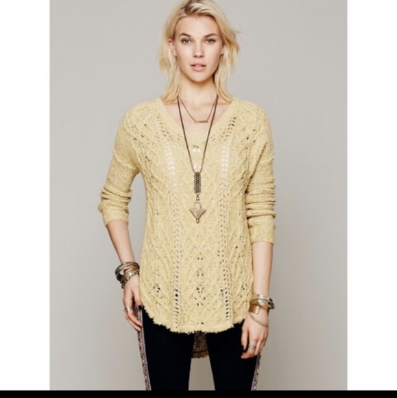 Gold Cable Knit Pullover Sweater Tunic 